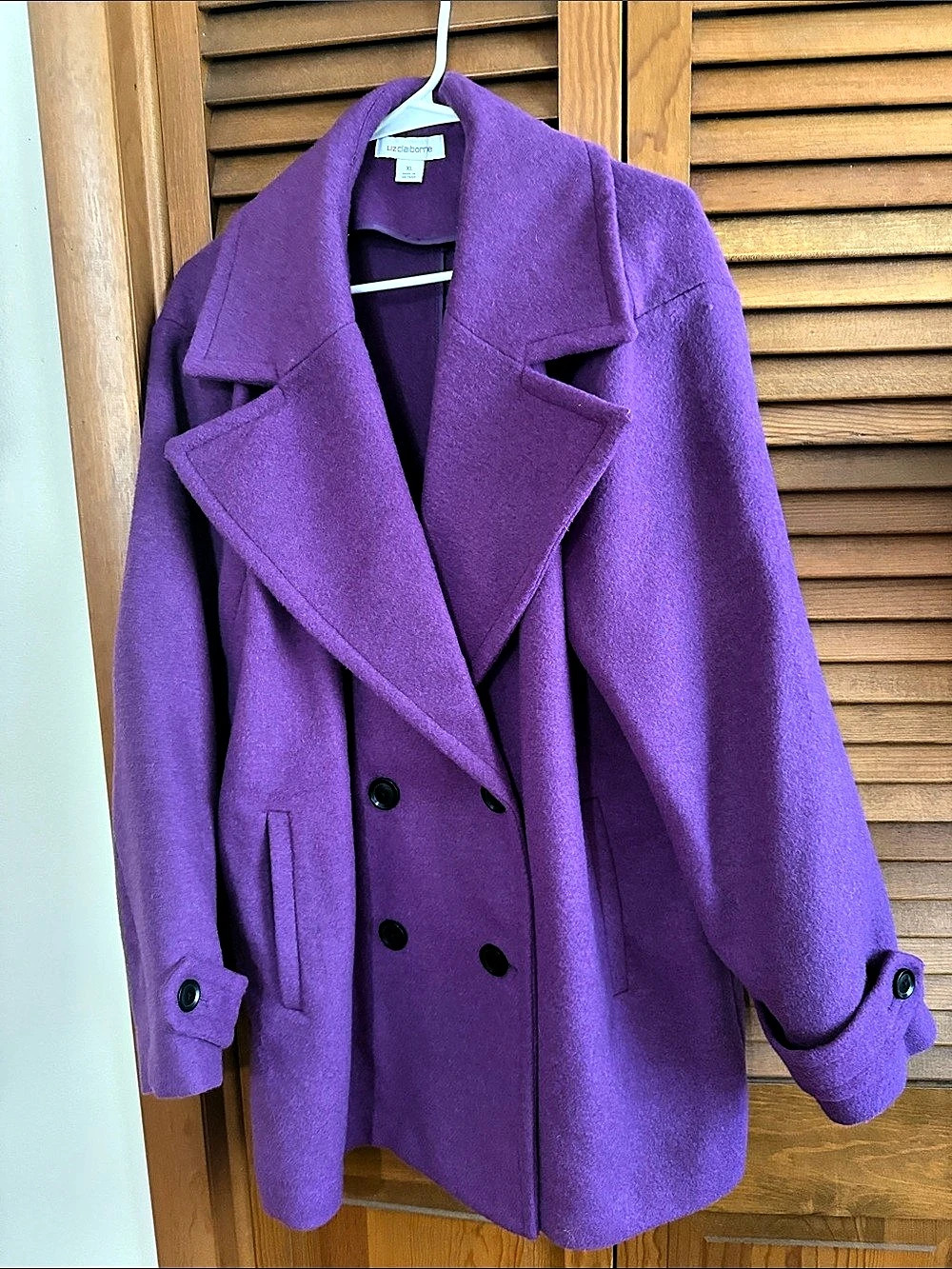 Liz Claiborne Purple Pea Coat Size XL Like New